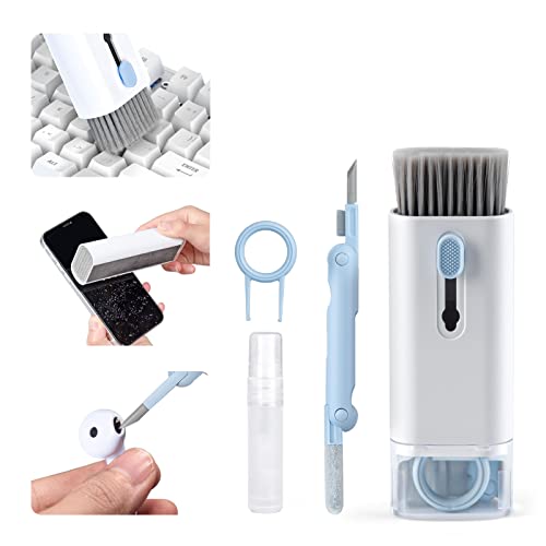 ASFSKY 7 en 1 Kit Nettoyage pour AirPods, Kit Nettoyage Clavier, Kit Nettoyage PC Nettoyeur Clavier Brosse de Nettoyage Nettoyant Ecran pour Téléphone/Laptop/Ordinateur/Casque/Ecouteur/Caméra/(Blau)