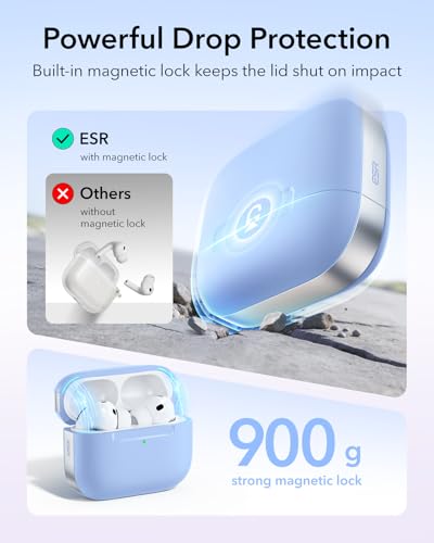 Image of ESR for AirPods Pro 3 Case (USB-C), Compatible with MagSafe, Magnetic Lid Lock, Full Drop Protection Cover with Lanyard, Pulse Series, Light Blue
