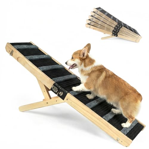 Foldable Dog Ramp for Bed - Non-Slip Dog Ramps for Small Dogs for Couch, SUV & Truck - 5 Adjustable Height from 17'' to 29'' Pet Steps to Go on Bed, Supports Up to 200lbs