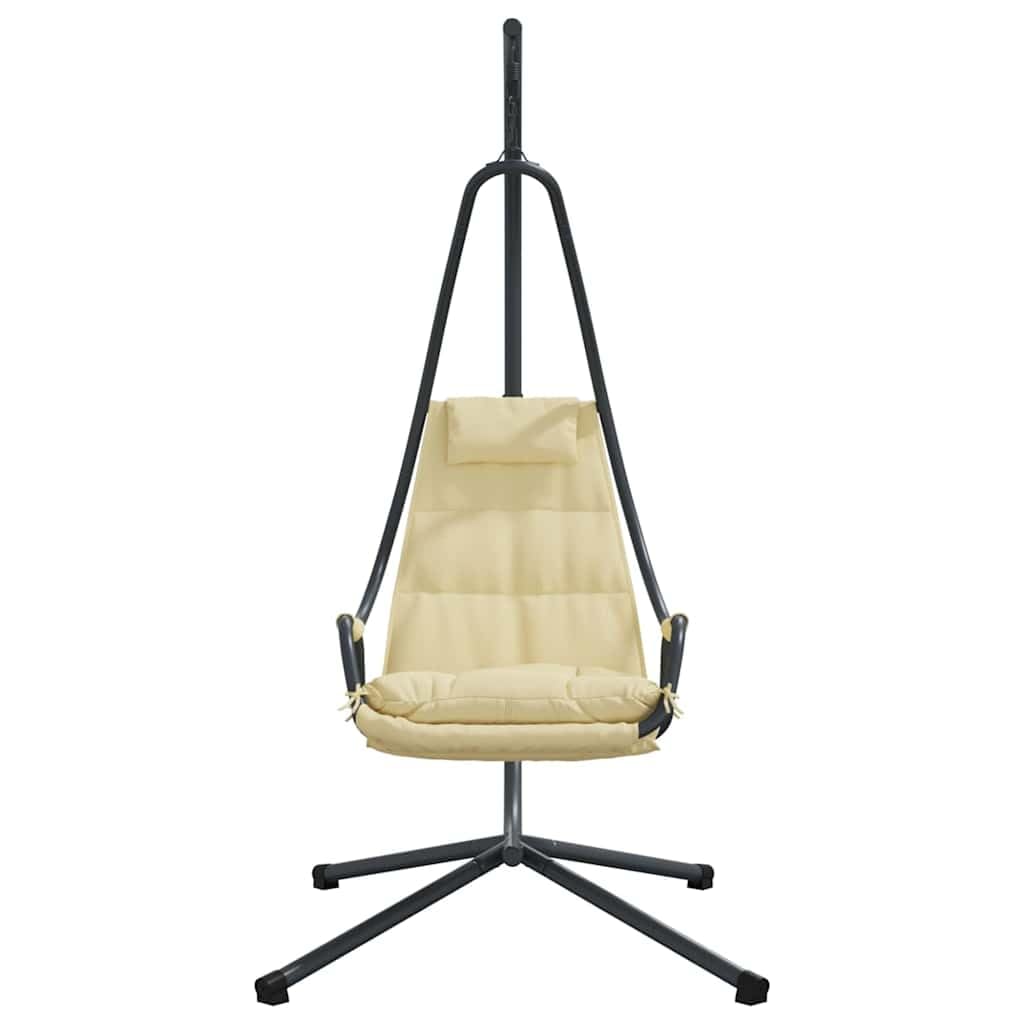 Silla colgante de huevo beige, 94 x 107 x 196,5 cm, silla colgante de acero para sala de estar, balcón, exterior o interior, mecedora, sillón, adulto