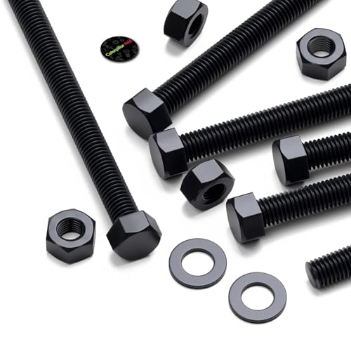 Image of 10x Black PP Hex Head M8 x 100 mm Plastic Bolts, Nuts & Washers (5 /16 x 3 15 /16 in)