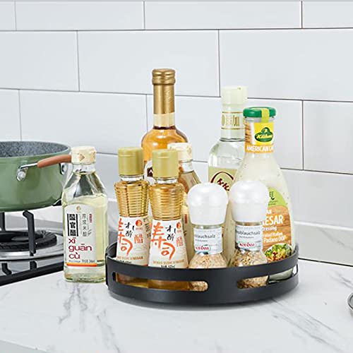 TZAMLI Küchen Organizer Kühlschrank Organizer für Vorratsdosen und Gewürze, drehbarer Gewürzregal Gewürzhalter Drehteller für den Vorratsschrank Küchenschrank (Schwarz, 25cm) Cover