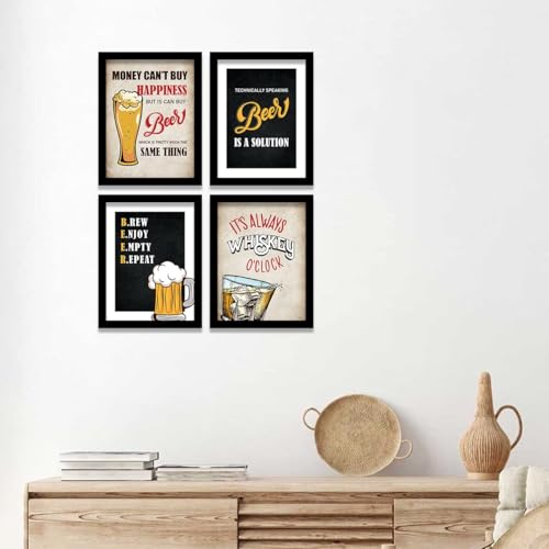 Image of kotart - Framed Posters for Bar Kitchen Restaurant Wall Decor - Bar Theme Frames - Framed Posters for Wall Decor Set of 4 (13x17 inch)(Art 4, Big)