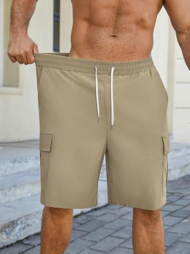 Image of Hardaddy Men's Casual Stretch Cargo Shorts Classic Drawstring Elastic Waist Relaxed Fit Work Short with 5 Pockets