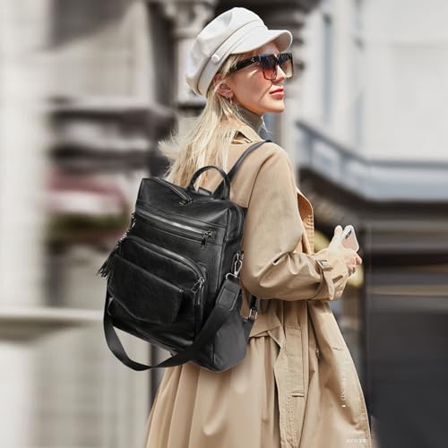 Mochila para mujer GAEKEAO de piel sintética grande con cremallera 2