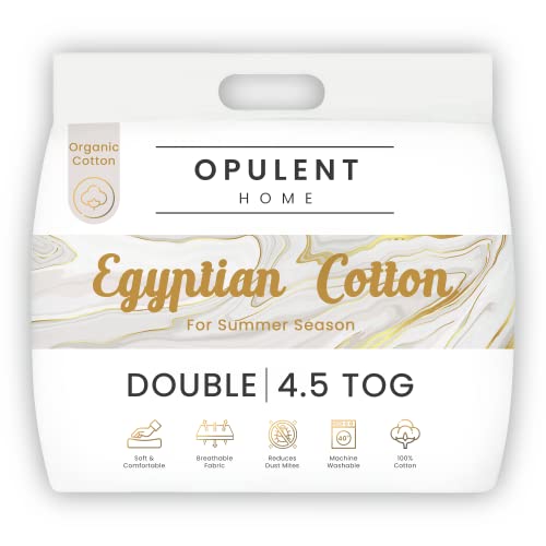 Opulent Home 4.5 Tog Summer Cool Egyptian Cotton Duvet - Breezy Lightweight Quilt Bedding Comforter - Anti-Allergy Duvet for Better and Healthier Sleep - Double