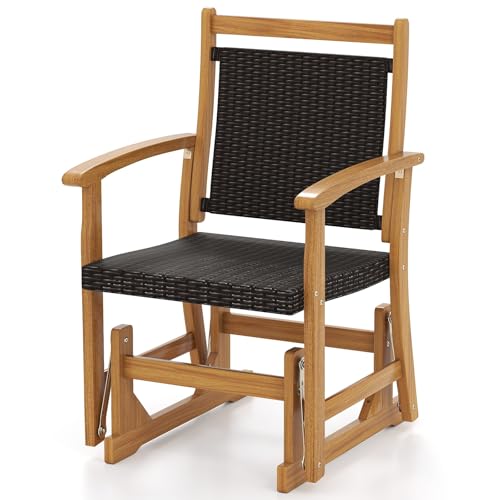 RELAX4LIFE Wooden Outdoor Glider Chair - Rattan Swing Gliding Rocker