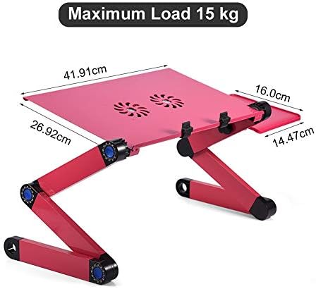 Rose Red Laptop Desk, Portable 360° Height Adjustable Laptop Desk PC Desk, Folding Computer Laptop Cooling Desk with Mouse Platform & Anti-Slip Bar with Dual Cooling Fan for Bed/Sofa/Desk