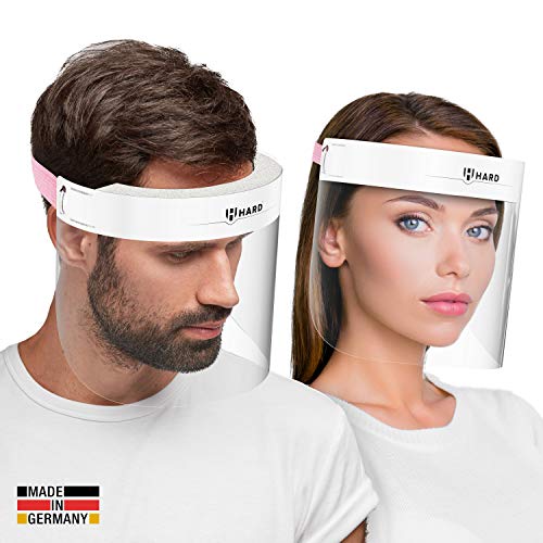HARD 1x Pro visor Visera de protección facial, Certificado médico, Protector de plástico Antivaho, Pantalla protectora para adultos, Hecho en Alemania - Blanco/Rosa