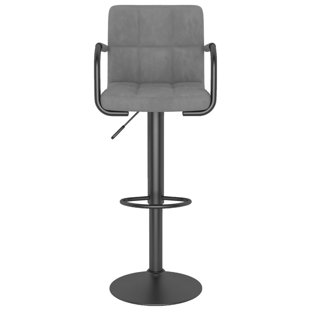 Taburete de bar de terciopelo gris claro con elevador de gas, altura regulable 48 x 47 x 90 hasta 111 cm, giratorio 360 grados, reposapiés, estructura de acero negro, hasta 110 kg