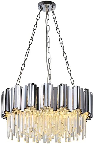 WABON Modern K9 Crystal Pendant Lighting, Round Chrome Crystal Chandelier Contemporary Luxury Pendant Ceiling Lighting Fixture for Dining Living Room Kitchen Island Bedroom Foyer Hallway