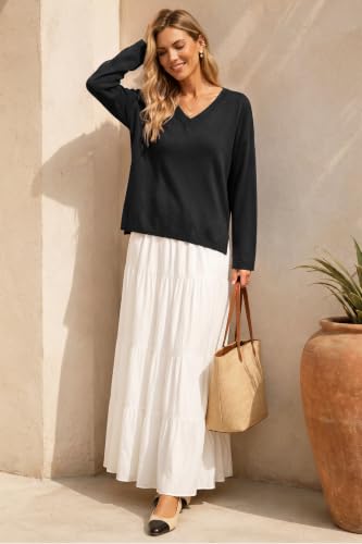 Image of Arach&Cloz Women's Wool Blend Oversized V Neck Fall Casual Pullover Sweater