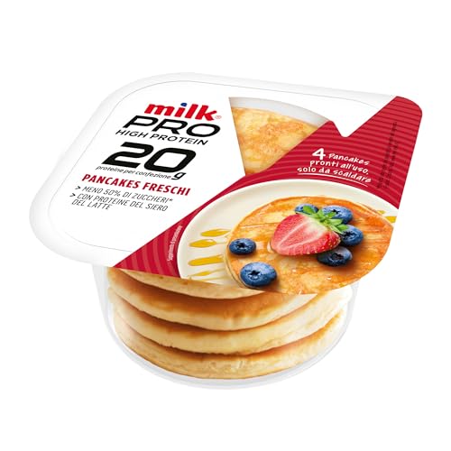 Milk Pancake Proteici Pronti Classici Milk PRO, Alto Contenuto di Proteine del Latte, Ridotto Apporto di Zucchero (-50%) e di Grassi (-20%) 4 Pancake Pronti da Scaldare (160g 4 Pezzi)