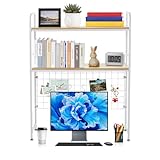 SUNNYNEST 2-Tier Computer Desktop Bookcase Desk Hutch Bookshelf with Adjustable Shelf Heavy-Duty Metal Frame, Desktop Organizer for Monitor, Books, Printer & Office Supplies 100 * 75 * 20cm