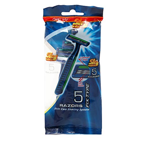 Twin Blade Disposable Razors with Fixed Head, Lubricant Strip for Sensitive Skin, Ergonomic Rubberized Handle, Smooth Shave for Face, Legs, etc. Value Pack - 5 Count