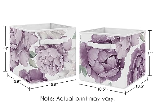 Image of Sweet Jojo Designs Lavender Purple Boho Shabby Chic Floral Girl Collapsible Fabric Storage Cubes Foldable Bins Organizer Boxes Kids Baby Childrens Toys - 2 Set Violet Ivory Bohemian Vintage Watercolor