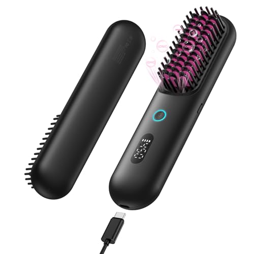 Cordless Hair Straightening Brush, Portable Straightening