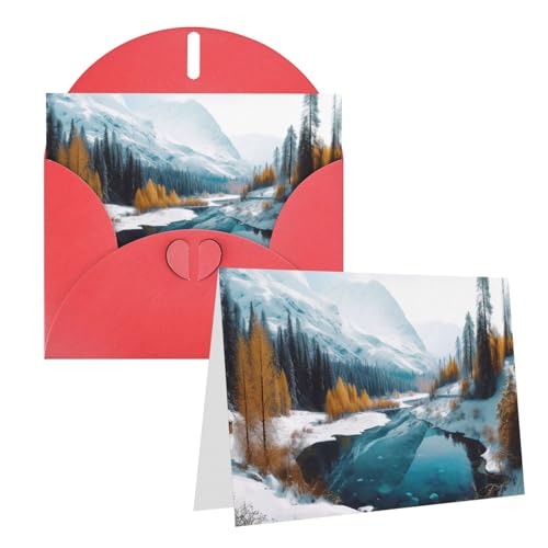 QMNEHJ グリーティングカード サンキューカード 封筒付き ブランクノートカード 4x6インチ バースデーカード 冬 山 雪景色 ウェディングカード お悔やみカード おもしろい 思考カード あらゆる機会に