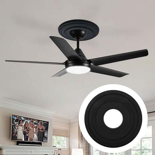 Image of HEVSTIL Black Ceiling Medallion 12 inchOD x 3.94 inchID, PU Light Fixture Cover | PU material, black finish, 12 inch OD, 3.94 inch ID, lightweight, easy install, for chandeliers, ceiling fans, modern decor