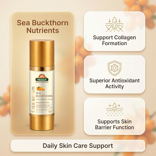 Image of Biosash Sea Buckthorn Anti-Wrinkle Serum 30ml | Vitamin C & E, Omega 3 6 7 9, For Dark Spots & Glowing Skin, Himalayan Berry Oil