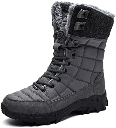 ENLEN&BENNA Men's Women's Winter Waterproof Snow Boots With Fur Lined Anti Slip Lace up Warm Mid Calf Booties Outdoor Comfort Fashion Hiking Boots Grey
