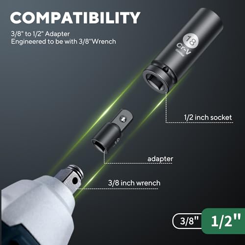 Ginour 20PCs Impact Socket Set 1/2 Inch, CR-V Drive Master Deep Impact Socket Set 8mm - 24mm, Metric, 6 Point, with 3pcs Drive Impact Extension Bar Set 3", 5",10" 6 Ginour 20PCs Impact Socket Set 1/2 Inch, CR-V Drive Master Deep Impact Socket Set 8mm - 24mm, Metric, 6 Point, with 3pcs Drive Impact Extension Bar Set 3", 5",10" - Image 6
