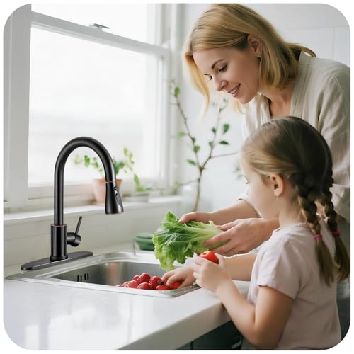 Image of Kitchen Faucet with Pull Down Sprayer - ORB Single Handle Kitchen Faucets, High Arc Stainless Steel Pull Out Kitchen Sink Faucet with Deck for RV Laundry Farmhouse Bar
