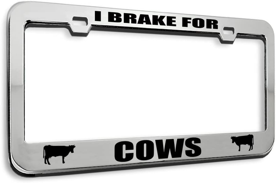 Metal License Plate Frame I Brake for Cows Chrome Tag Border Car Accessories Stainless Steel 2 Holes 1 Frame
