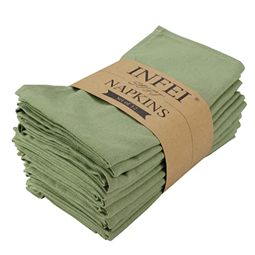 INFEI Solid Color Cotton Blended Dinner Cloth Napkins - Set of 12 (17 x 17 inches) - for Events & Home Use (Olive Green) by INFEI - Used condition - US$17.16