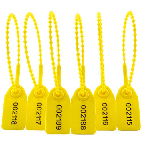 Leadseals(R) 100 PlasticTamper Seals, Zip Ties for Fire Extinguishers Pull Tite Security Tags Numbered Disposable Self-Locking Tie 250mm Length (Yellow)