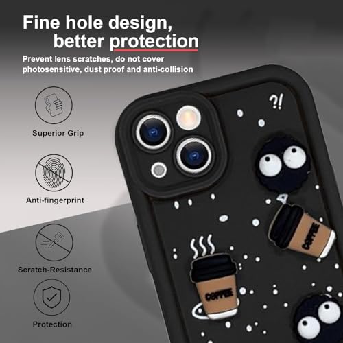 Image of GoldKart Back Case Cover Compatible for iPhone 15 | Cute Fun Cartoon 3D Ball Coffee Silicone Case | Full Body Protection Back Cover for iPhone 15 - Black