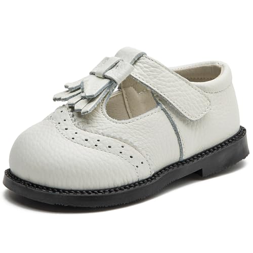 WUIWUIYU Baby Toddler Girls Leather Oxfords Tassel T-Strap Mary Jane Dress Shoes Fringe Soft Flats Wedding Party Casual Walking School Shoes