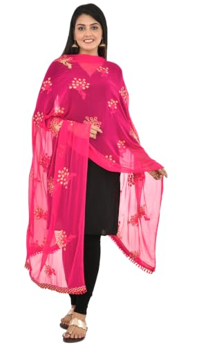 Image of YOUTHQUAKE Heavy Embroidered Work Chiffon Dupatta for Womens & Girls With Fancy Lace