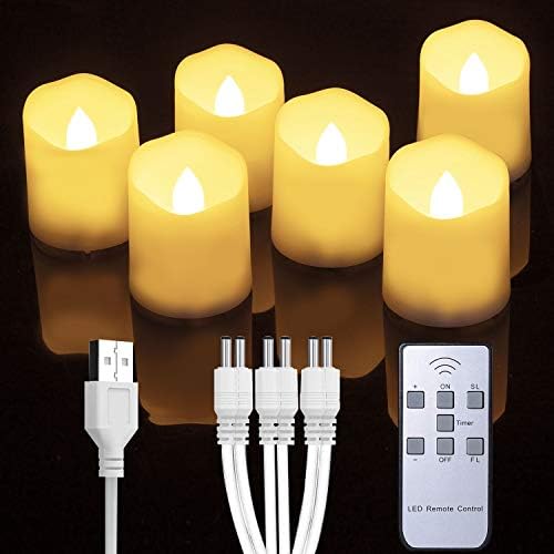 Homemory Rechargeable Flameless Tealights Votive Candles with Remote, Battery Tea Lights with Timer, 6 PCS Electric Fake Candle in Warm White (USB Charging Cable Included)