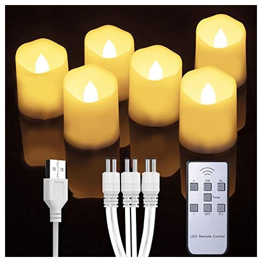 Homemory Rechargeable Flameless Votive Candles with Remote, Battery Operated Tea Lights with Timer, 6 PCS Electric Fake Candle in Warm White (USB Charging Cable Included)