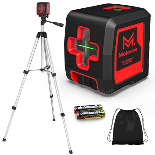 Self-Leveling Laser Level with Tripod, 100Ft Green Cross Line Rotary Laser Tool - 4 Brightness...