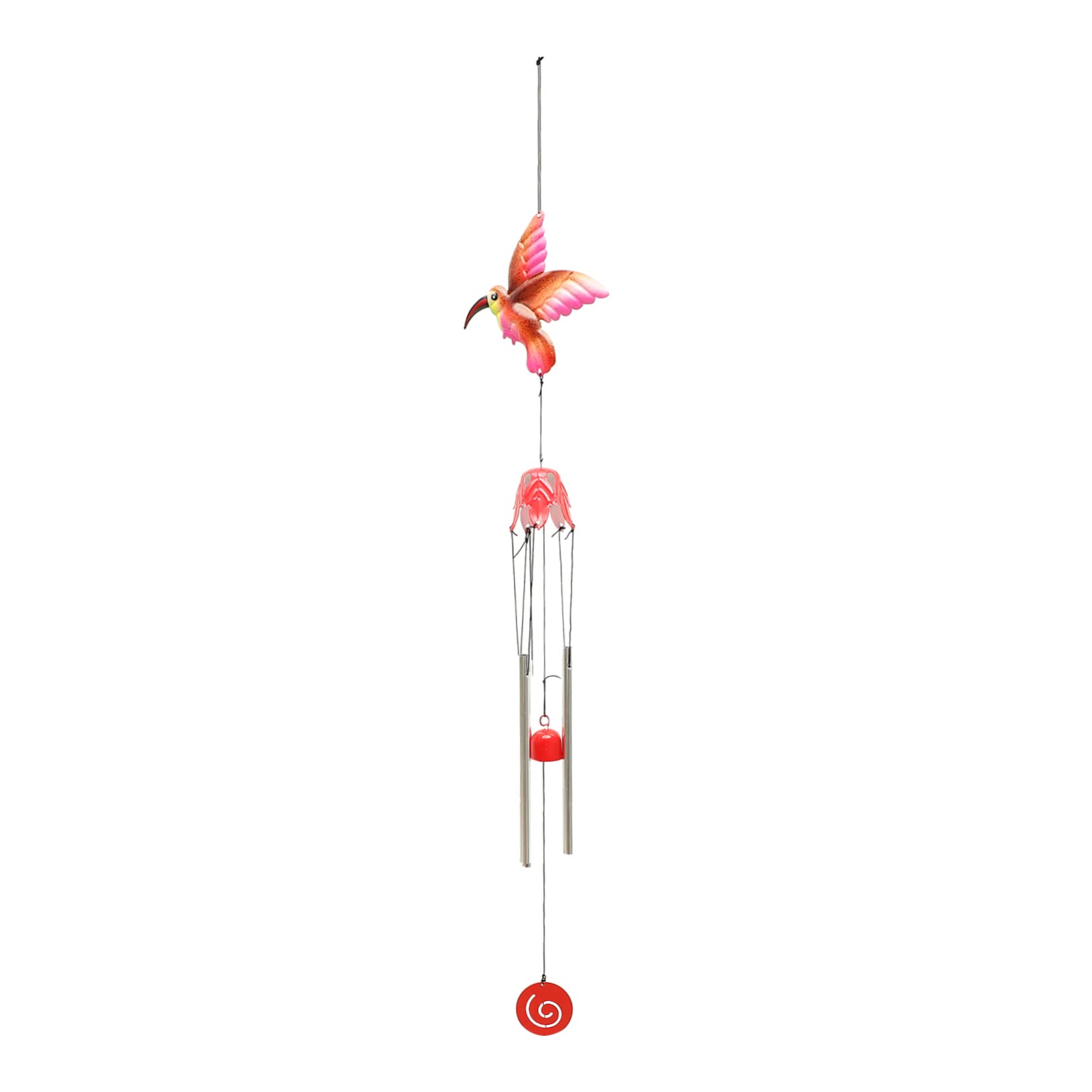 Carillon éolien oiseau métallique rouge au design artisanal suspendu haut de gamme