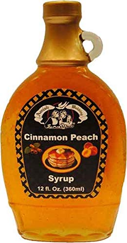 Amish Wedding Foods Fruit Flavored Pancake & Waffle Syrup, TWO 12 fl. oz. Bottles (Cinnamon Peach)