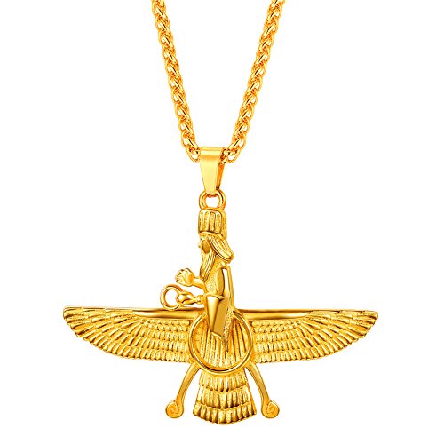 U7 Farvahar Pendant with Chain 18K Gold Plated Symbol of Iran Persian Gift Necklace