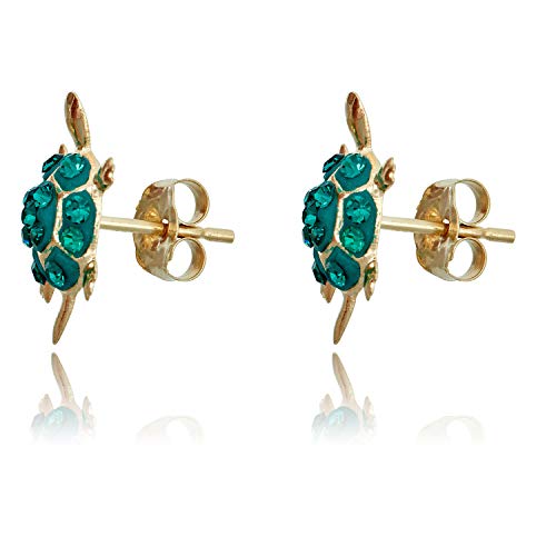 AVORA 10K Yellow Gold Green Turtle with Crystal Stud Earrings2