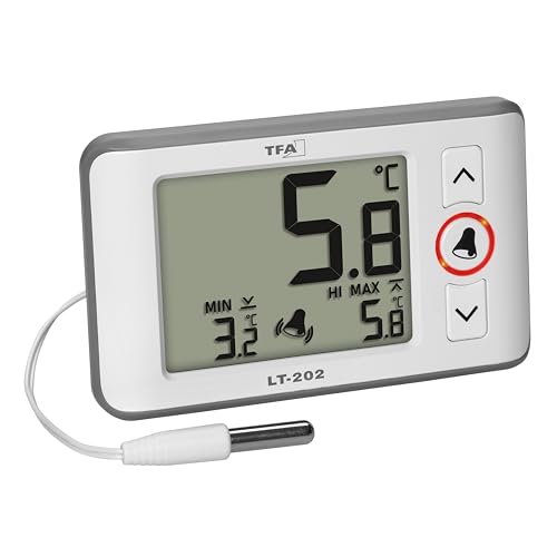 TFA Dostmann Digitales Profi-Thermometer mit wasserdichten Kabelfühler LT202, 30.1052, permanente Anzeige der Max.-Min.-Werte, Temperaturalarm, für...