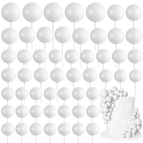 Bouiexye 75 piezas de bolas blancas para decoración de tartas, decoración de cupcakes de espuma, mini globos para decoración de tartas, decoración de pasteles, fiesta de cumpleaños, boda