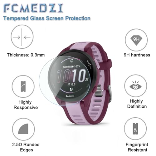 Image of Smartwatch Screen Protector Compatible for Garmin Forerunner 165 &165 Music, Case Violet TPU Soft Frame Cover and Tempered Glass Protective Film (Glass+case(Violet))