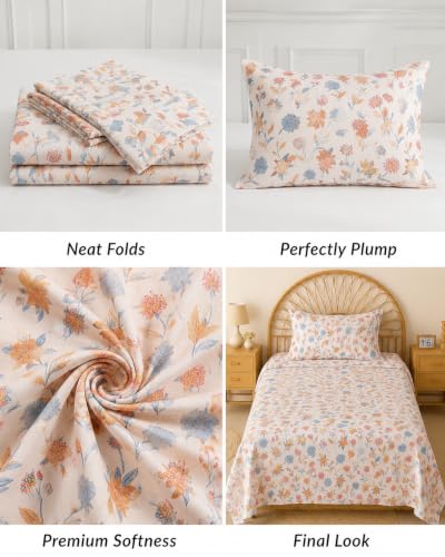 Image of VAS COLLECTIONS 240 TC Premium Cotton Single Bedsheet, Soft Breathable Comfortable Floral Printed Bed Sheet, Elegant Durable Bedding for Bedroom, Easy Care Single Bed Cover,60 x 90 Inches - Pearl