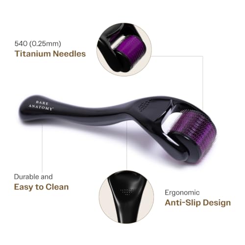 Image of Bare Anatomy Advanced Hair Growth Serum & Derma Roller Combo| 540 Titanium Needles | 3% Redensyl 4% Anagain 3% Baicapil | Hair Density & Scalp Care | 30ml + 0.5mm