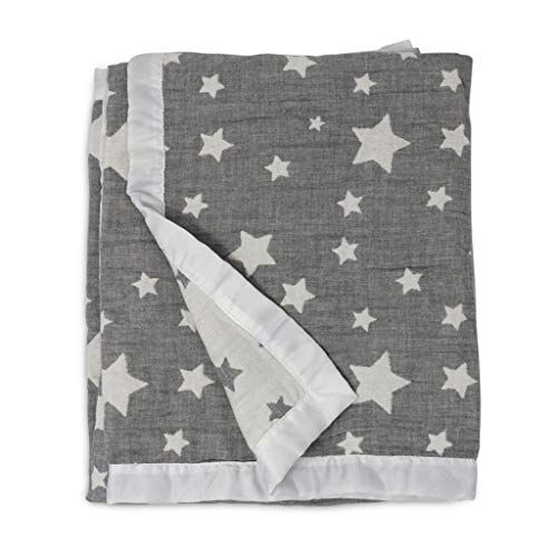 Living Textiles Muslin Jacquard Grey Star Soft Baby Blanket Premium Quality Cotton for Best Comfort | Double Layer,Swaddle,Receiving,Infant,Toddler,Newborn,Nursery,Boy,Girl,Crib,Gift | 40x30 Inch