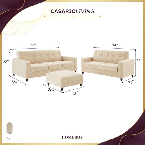 Image of Homeboy Luxe Velvet-Suede Fabric 3 + 2 Seater with Ottoman Sofa Set | Comfortable & Spacious Seating for Upto 6 Person | Modern Sofa Set for Living Room - Cream