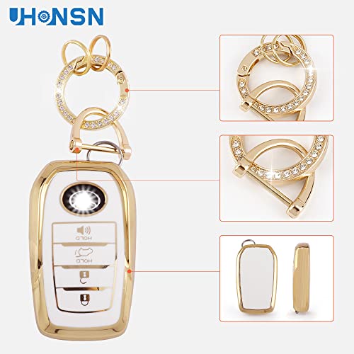 Uhonsn For Toyota Key Fob Cover 2021 - 2022 Sienna Venza Rav4 Prime Soft Tpu Keys Case Protector Keychain Women Cute Car Accessories Girly White Gold #TOP4