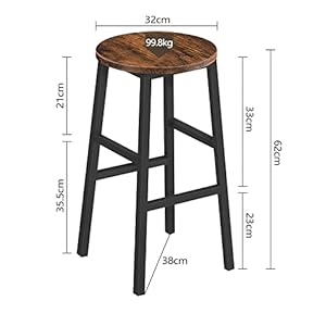 Bar Stools, Set of 2 Round Bar Chairs with Footrest, 24.4 Inch Kitchen Breakfast Bar Stools, Industrial Bar Stools, Easy Assembly, for Dining Room, Kitchen, Rustic Brown BAHR0201Z Bar Stools Set of 2 Round Bar Chairs with Footrest 244 Inch Kitchen Breakfast Bar Stools Industrial Bar Stools Easy Assembly for Dining Room Kitchen Rustic Brown BAHR0201Z
