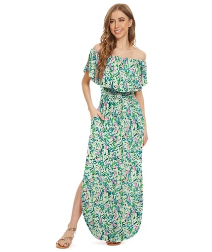 Image of LILBETTER Womens Off The Shoulder Ruffle Party Dresses Side Split Beach Maxi Dress